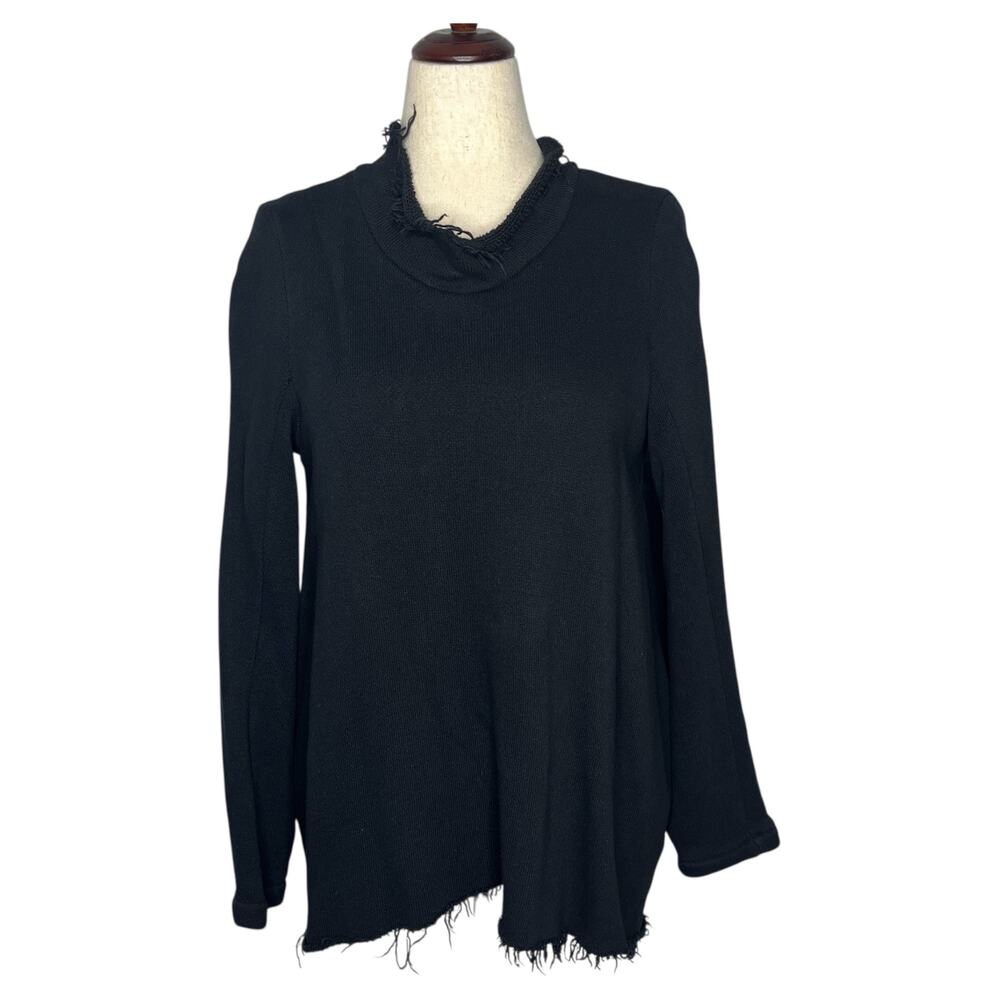 Veronique MiljKovitch Women's Sweatshirt M Black Fray Whimsygoth Terry Pullover
